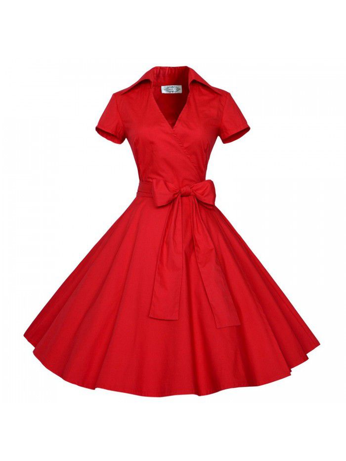 Retro large swing skirt, medium length skirt, women's Hepburn style French polka dot dress 