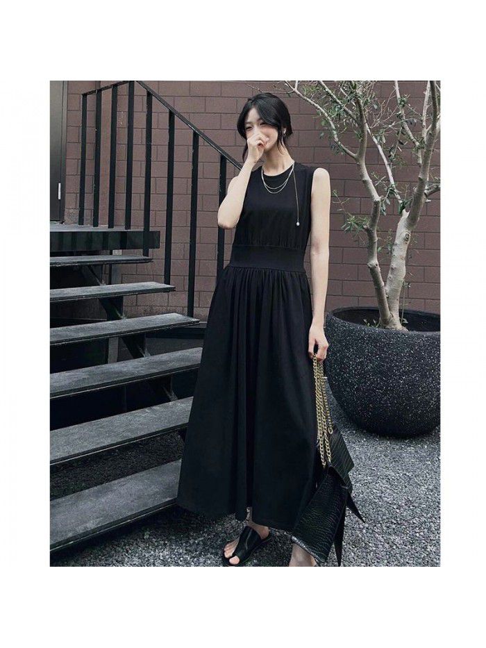 2023 Spring Casual Cotton Two Tone Waist A Line Flare Hem Mid length Sleeveless Women's Dress 