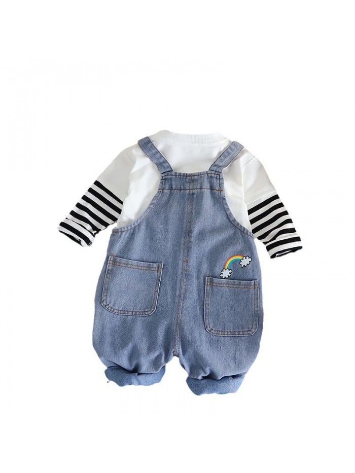 Girls' Autumn New Baby Girl Strap Trouser Set Cute Cartoon Two Piece Set 