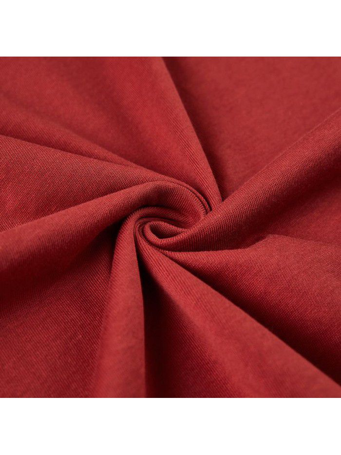 Retro Retro Red Short Sleeve Round Neck T-shirt Solid Cotton Half Sleeve Fashion Men 