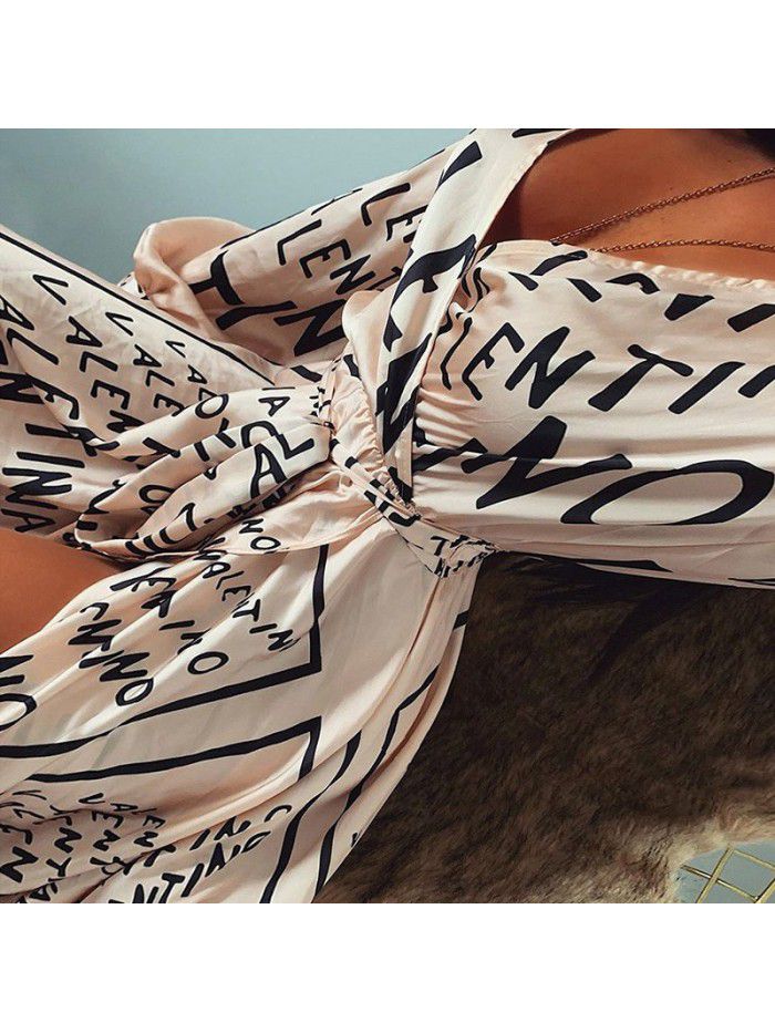 LETTERPRINTED WAIST SLITTED SEXY HEM DRESS 
