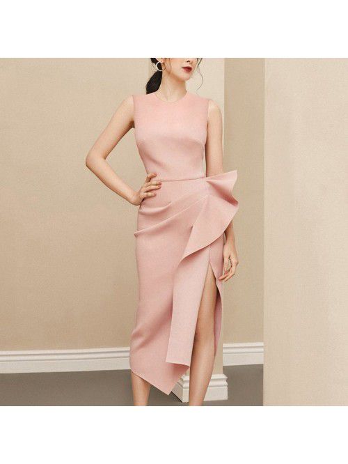 Celebrity Temperament Pink Slim Medium Long Dress ...