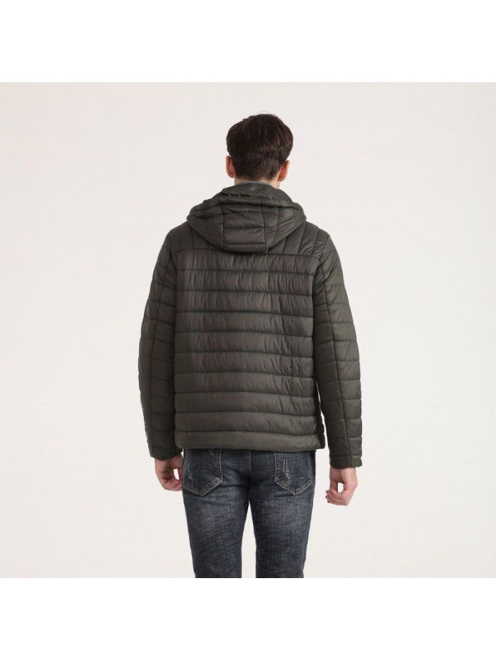 Autumn and winter hooded solid color men's cotton jacket with warm short cotton jacket