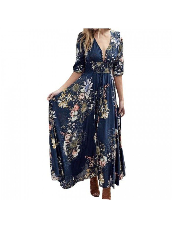 Personalized print design V-neck sexy dress 