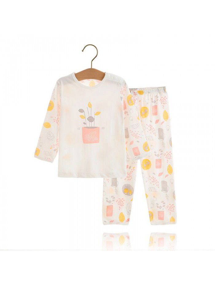 Children's pajama set: pure cotton thin long sleeved autumn clothing for girls and boys: all cotton baby autumn clothing 