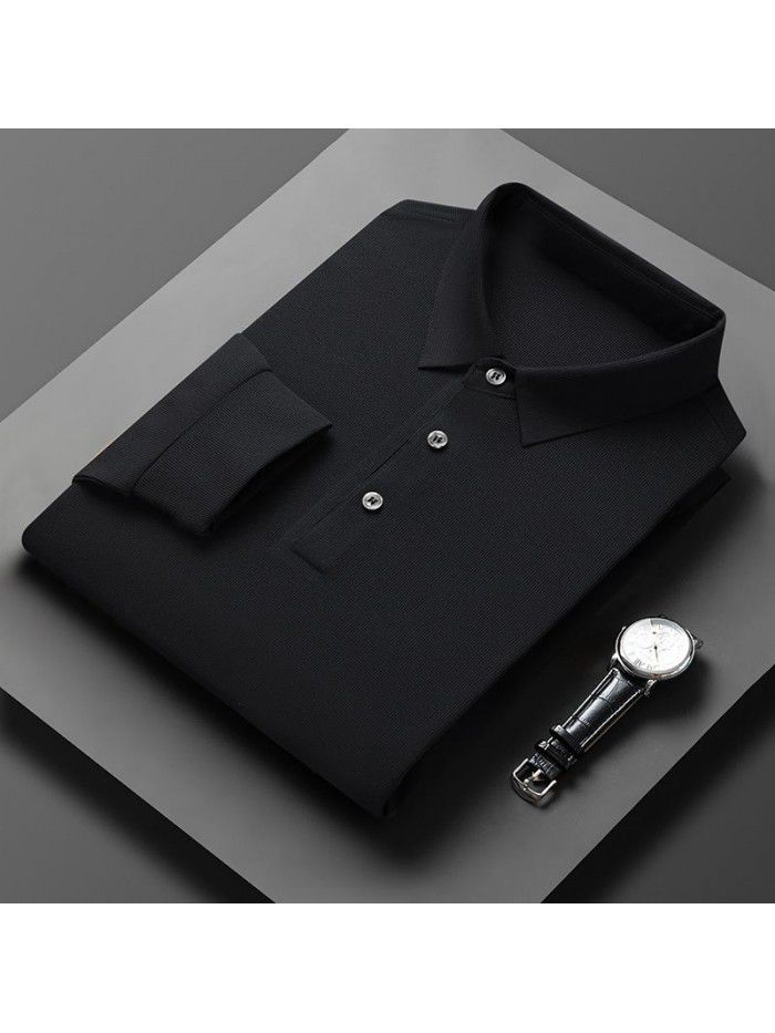 New T-shirt Spring and Autumn Men's Polo Shirt Middle aged Polo Collar Long Sleeve Fashion Men's Top 