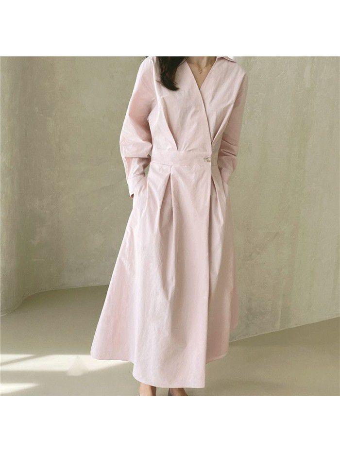 Loose oversized dress with elastic high waistline and slimming pullover bottom shirt casual student knee length skirt trend 