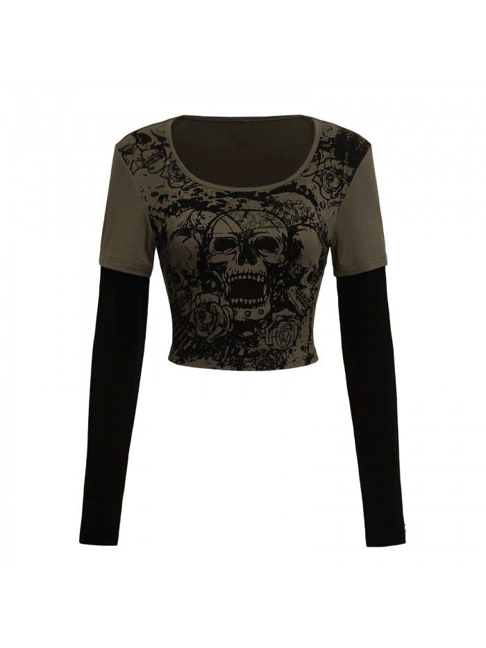 Women's tight fitting long sleeved T-shirt Street hip-hop sports casual bottom shirt 