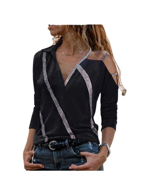 Spring New Top European and American Solid Color O...