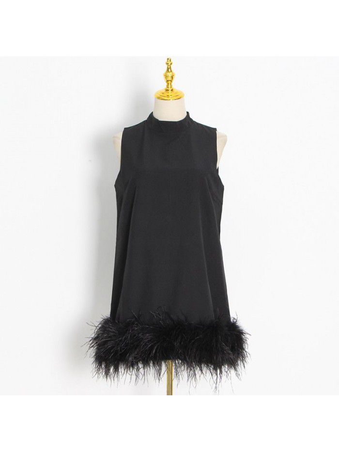 Autumn niche design feeling half high collar sleeveless solid color straight tube dress  Autumn niche design feeling half high collar sleeveless solid color straight tube dress