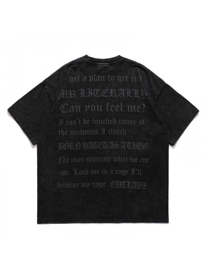 Text Printing Small Neckline Drop Shoulder Loose Fit Couple T-shirt Trend 