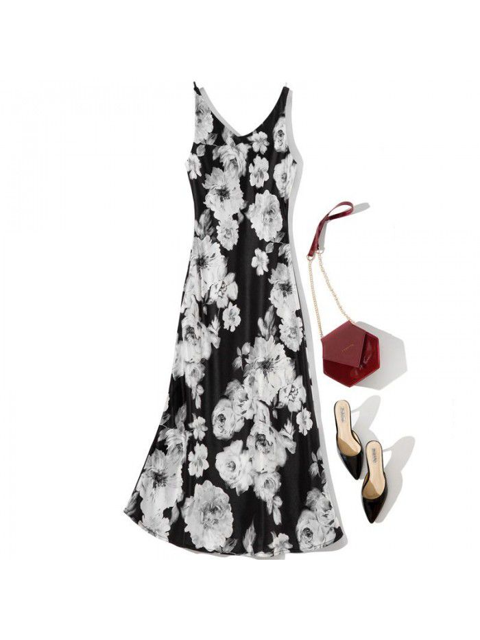 Autumn New Fashion Strap Printing Temperament Slim Fit Acetic Acid Women's Sleeveless Dress  Autumn New Fashion Strap Printing Temperament Slim Fit Acetic Acid Women's Sleeveless Dress