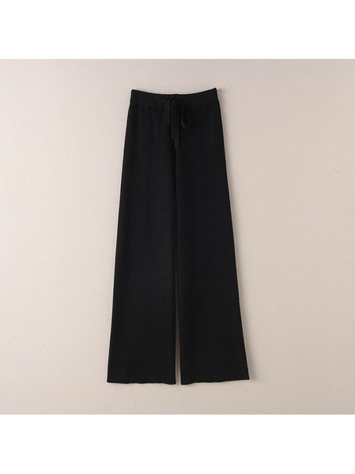 Thickened warm knitted wide leg trousers for women with high waist elastic drape straight leg trousers for small men's floor mops casual leggings 