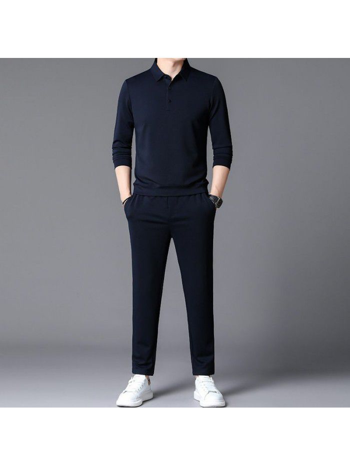 Autumn New Sports Set Men's Youth Set Fashion Trend Round Neck Cotton Sweater Casual Pants Two Piece Set 