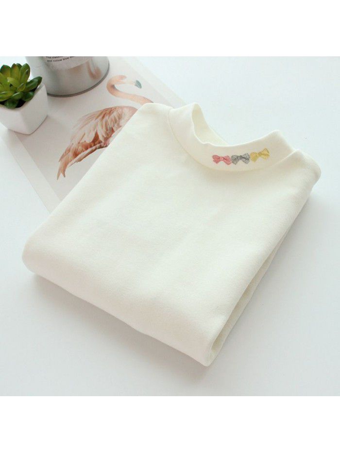Children's cotton bottom shirt, girl's half-high neck T-shirt, medium and large children's versatility, autumn clothes, thick autumn and winter style 