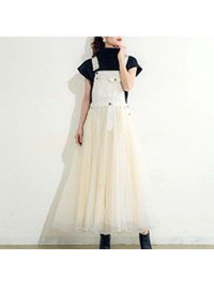 Autumn Strap Dress Japanese Spliced Mesh High Waist Dress Strap  Autumn Strap Dress Japanese Spliced Mesh High Waist Dress Strap