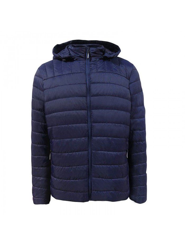 Autumn and winter hooded solid color men's cotton jacket with warm short cotton jacket