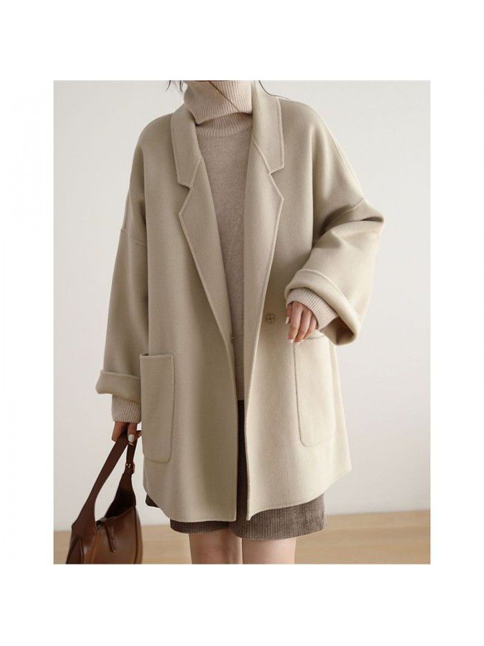 Double sided cashmere coat for women's autumn and winter new woolen small loose woolen coat