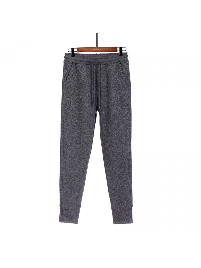 Women's winter plush thickened elastic waist high waist cotton warm casual sports pants side leg pants radish pants 