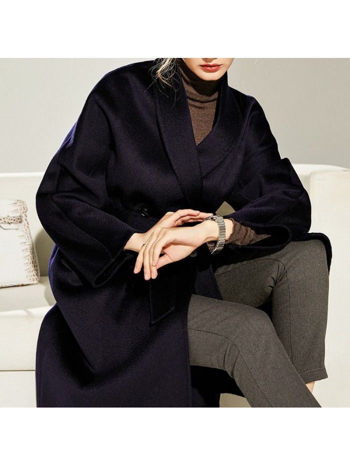 Water ripple double-sided cashmere coat for women's autumn and winter fashion double-sided woolen coat for women's woolen coat