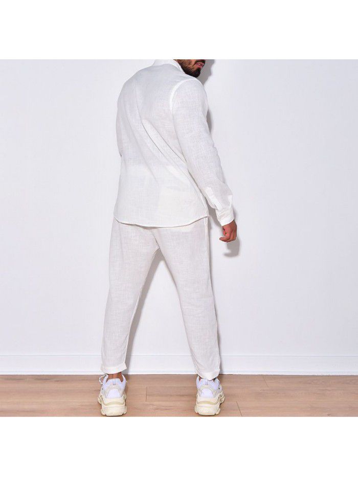 Men's linen autumn casual suit long sleeved one piece work pants 