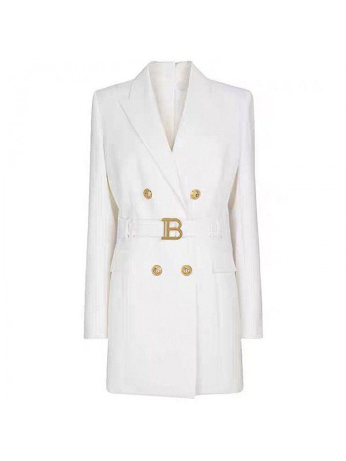 Spring and Autumn New Fashion High grade Solid Color Belt Long Sleeve Slim Fit Temperament Commuter Suit Dress Women 