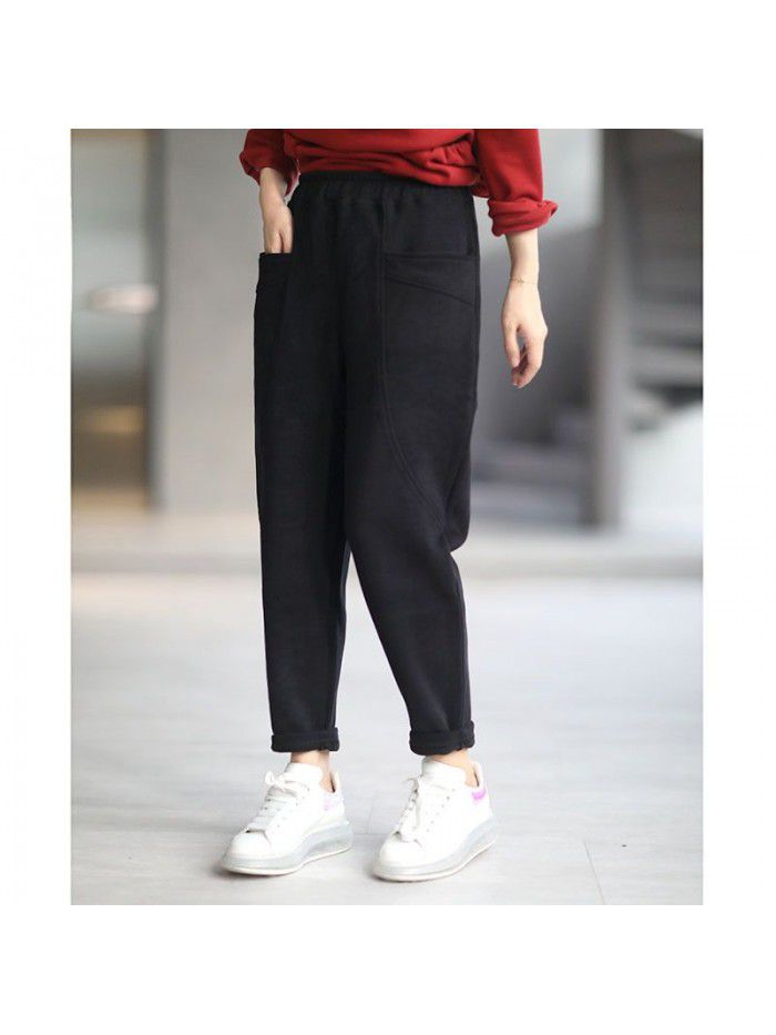Casual plush, thickened, warm and loose fitting, slimming and versatile sanitary pants, radish pants for women 