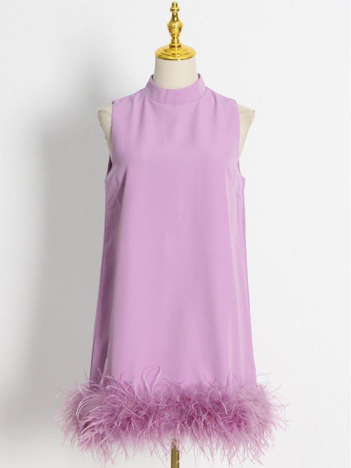 Autumn niche design feeling half high collar sleeveless solid color straight tube dress  Autumn niche design feeling half high collar sleeveless solid color straight tube dress
