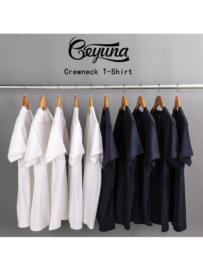 Cotton short sleeved T-shirt for men and women, solid white men's blank shirt trendy brand 