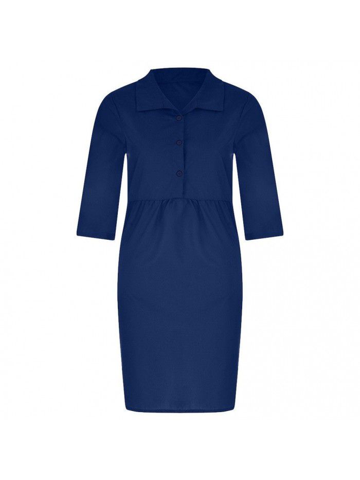 Women's 3/4 sleeve deep V-neck loose casual solid color dress 