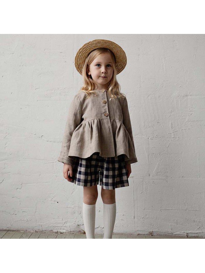 Spring and Autumn New Children's Wear Long sleeved Doll Shirt, Cotton and Hemp Small Market, Ruffle Edge Design, Girls' T-shirt Top 