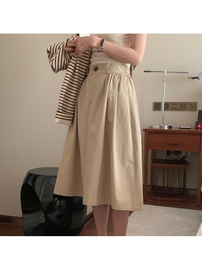 Spring New Korean Version Half Elastic Waist Umbrella Skirt High Waist Slim Solid A-line Mid length Half length Skirt for Women 