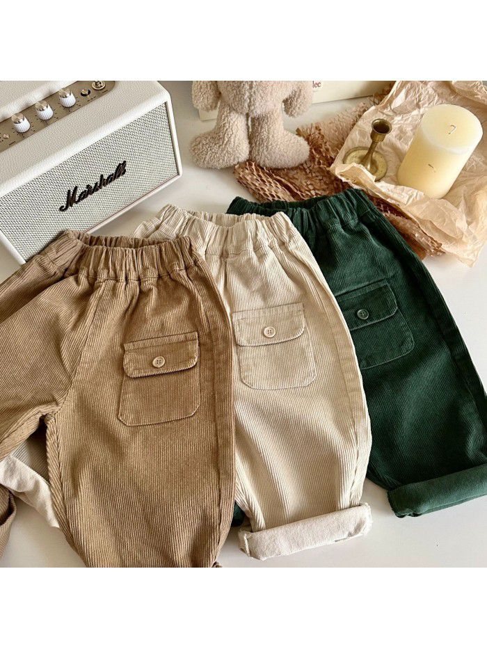 Children's Corduroy Pants Spring and Autumn New Baby Casual Pants Outwear Boys' Pants 