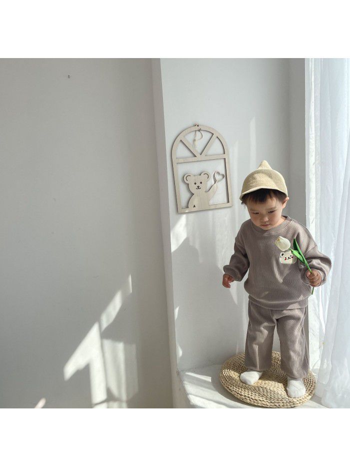 Sweater Set Autumn Bear Solid Color Set for Boys and Girls Spring 1-6 Year Old Children Autumn Set 