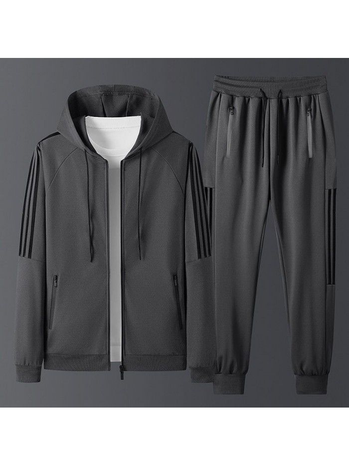 Sports suit men's cardigan sweater, spring and autumn slim, oversized, handsome, one set paired with two sets of trendy youth pants 