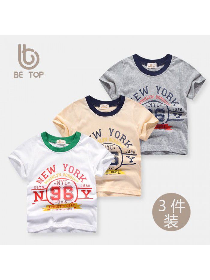 Summer children's short sleeved T-shirt, boys' pure cotton three piece children's clothing, three piece combination set, girls' top 
