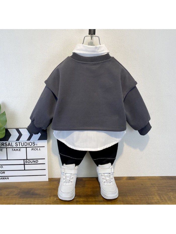 Boys' Spring Shirt Set for Children's Spring and Autumn Fashion Vest Handsome Baby 