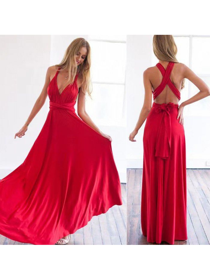 Solid Color Diversified Dressing Method Sexy Lacing Red Dress Long Dress Bridesmaid Dress 