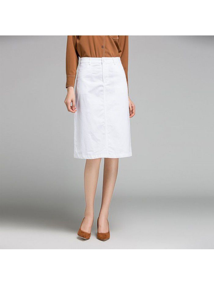 A-line skirt khaki skirt spring summer new OL professional skirt high waist slit buttocks one-step skirt white midskirt 