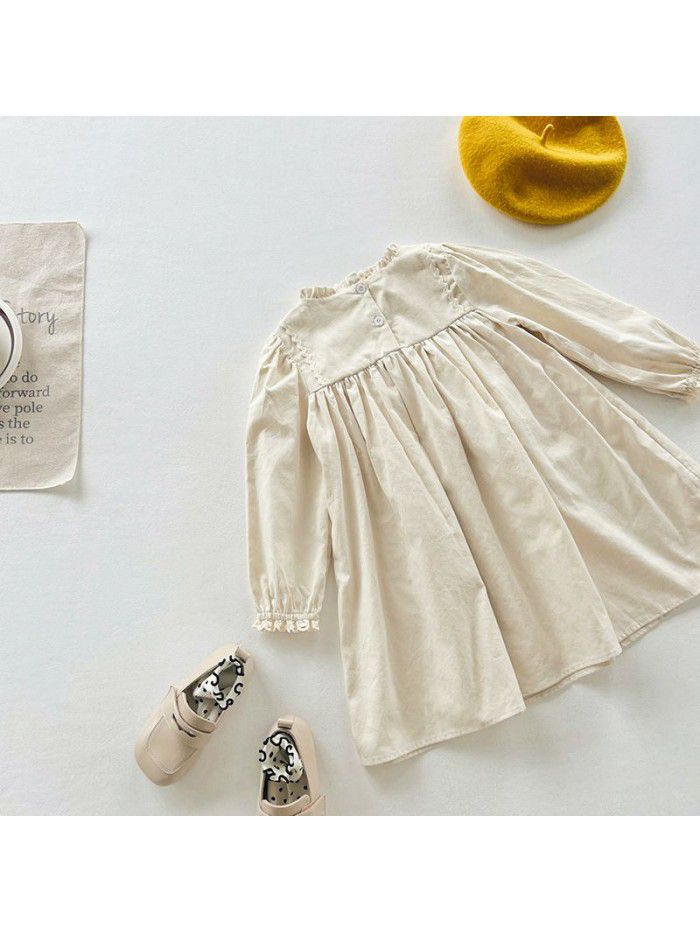 Retro Embroidered Girls' Dress Autumn Long Sleeve French Cotton Girls' Dress Fashionable 
