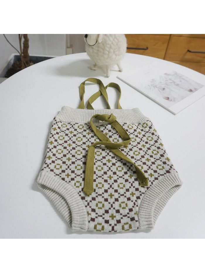 Spring, Summer, and Autumn: Children's Knitted Strap Pants, Baby Shorts, Fashion Girls' Jacquard Pants 