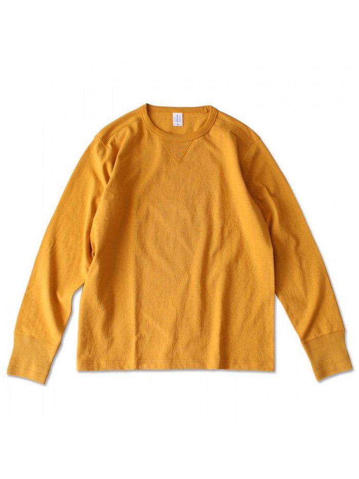 Heavyweight retro American cotton rugged all cotton seamless tube woven American style roll neck long sleeved T-shirt for men 