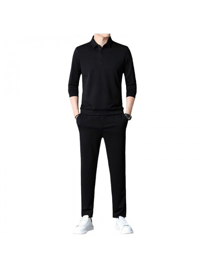 Autumn New Sports Set Men's Youth Set Fashion Trend Round Neck Cotton Sweater Casual Pants Two Piece Set 