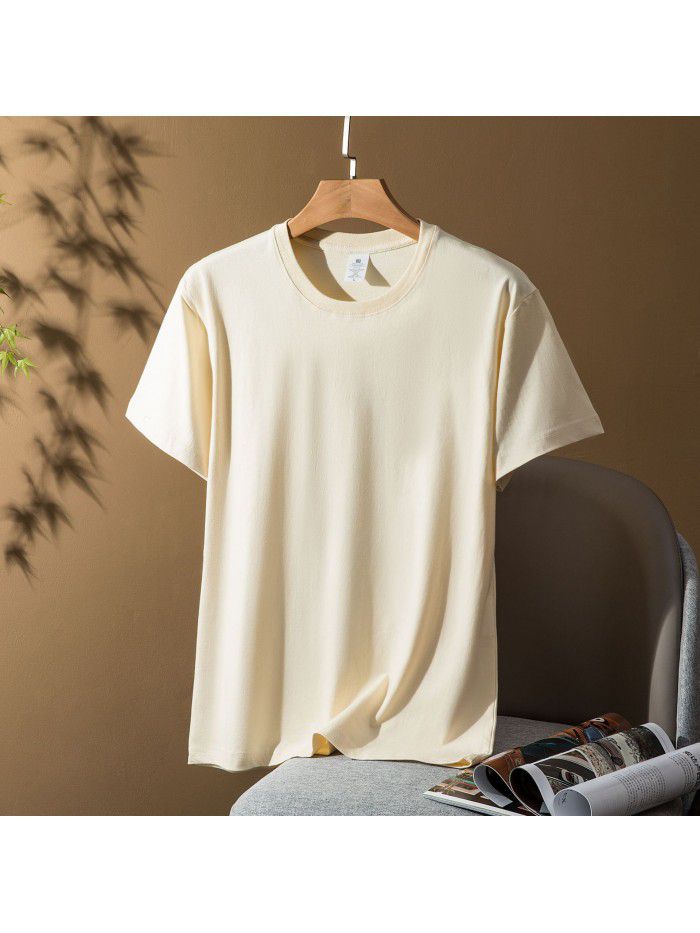 Thick Short Sleeve T-shirt for Men and Women Combed Pure Cotton Spring/Summer Solid Color Loose Half Sleeve Underlay Shirt 