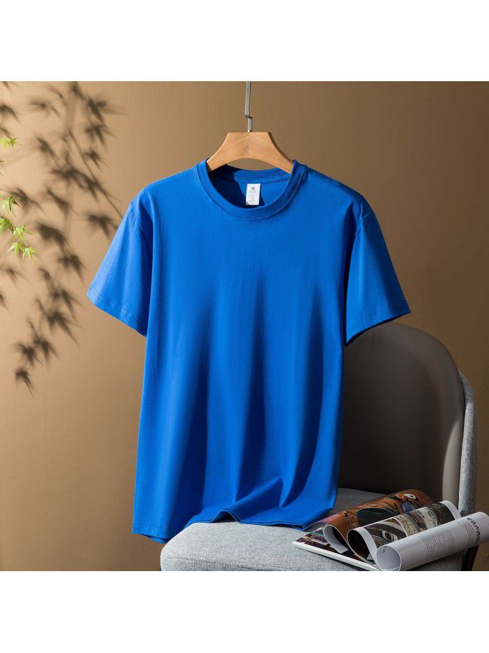 Thick Short Sleeve T-shirt for Men and Women Combed Pure Cotton Spring/Summer Solid Color Loose Half Sleeve Underlay Shirt 