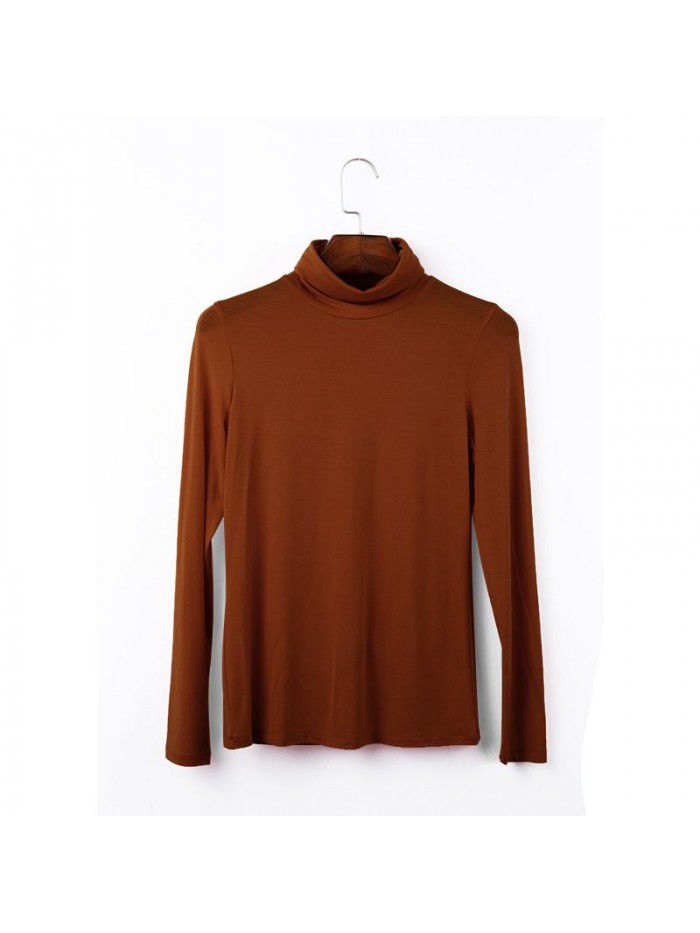 Women's autumn long sleeved T-shirt Women's solid color high neck modal base coat Women's autumn top 