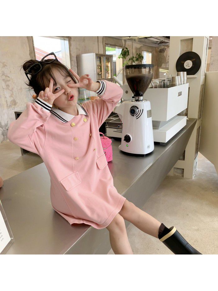 Girls' Autumn New Long sleeved T-shirt Girls' Fashionable Polo Dress Children's Fashion Long T Dress 