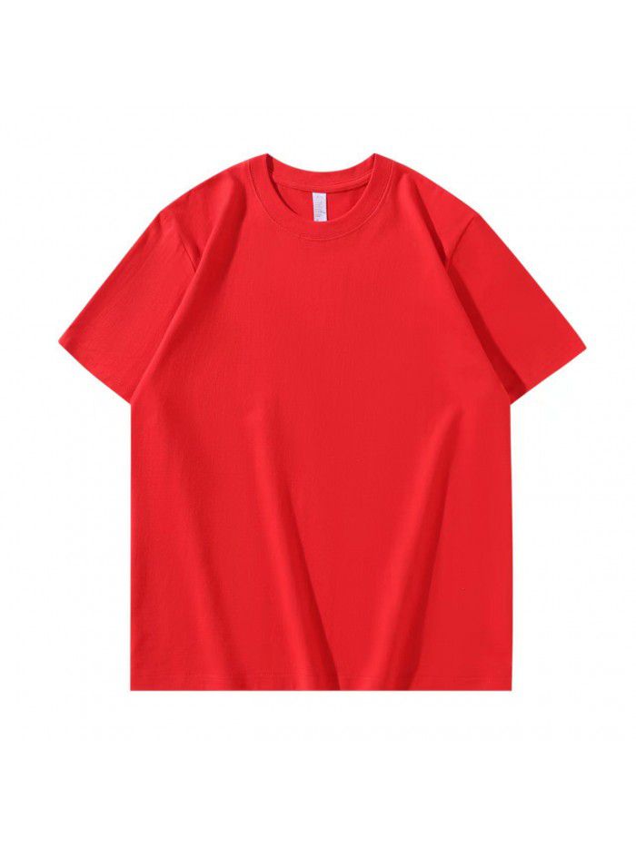 Thick Short Sleeve T-shirt for Men and Women Combed Pure Cotton Spring/Summer Solid Color Loose Half Sleeve Underlay Shirt 