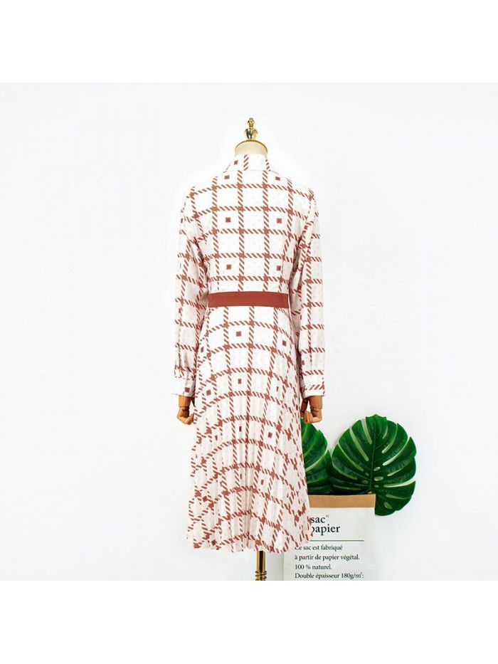 Autumn Fashion Temperament Slim Long Sleeves with Personality Pattern Printed Shirt Mid length Dress 