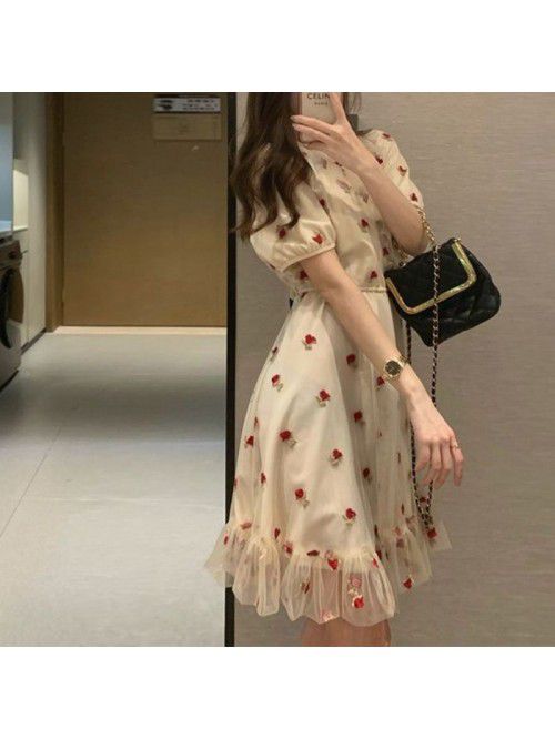 French Tea Break Girl Little Flower Dress V-neck B...
